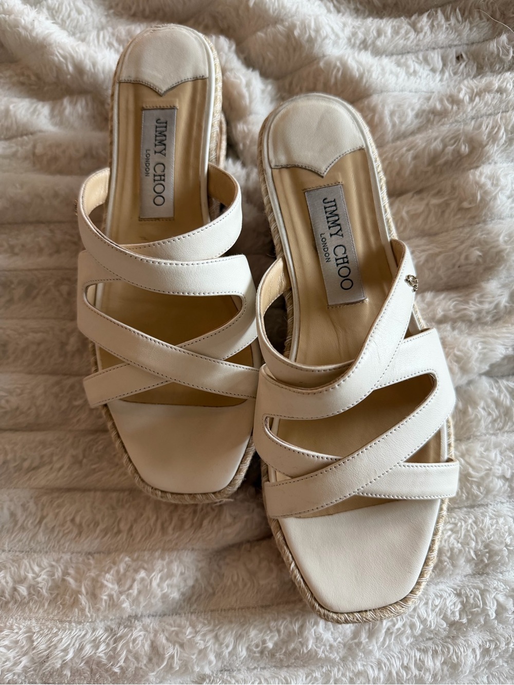 Jimmy Choo Women's Cream Leather Strappy Slide Sandals